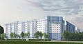 Фасад здания выполнен из керамо-гранита.