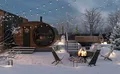 На участке расположены банный комплекс, уличная мебель, кованный мангал с навесом, качели и гамак, подогреваемая купель, забор с калиткой, газовый гриль и костровая зона.