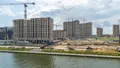 Вид со стороны Дудергофского канала. Корпус 4. Ход строительства. Аэрофотосъемка от 23.07.2019 г.