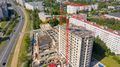 Ведутся работы по устройству межкомнатных, межквартирных стен и перегородок. Аэрофотосъемка. Август 2019 г.