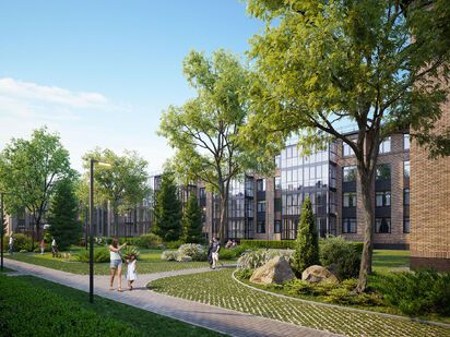 Благоустроенная территория комплекса. ЖК «Образцовый квартал 6.4»|Новострой-СПб