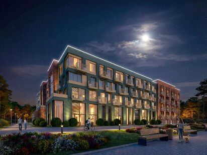 Строительство жилого квартала осуществляется в три этапа, высота зданий не превышает четырех этажей. ЖК «Слобода»|Новострой-СПб