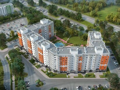 Наземная парковка вокруг корпуса. ЖК Yolkki Village (Ёлки Вилладж)|Новострой-СПб