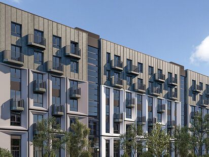 Идентичность групп жилых домов подчеркивается пластикой фасадов и их колористическими решениями. ЖК «Всевгород»|Новострой-СПб