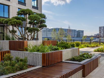 Двор Grand View закрыт от машин и доступен только жителям. Оформление будет выполнено по авторскому проекту ландшафтного дизайна. ЖК Grand View (Гранд Вью)|Новострой-СПб