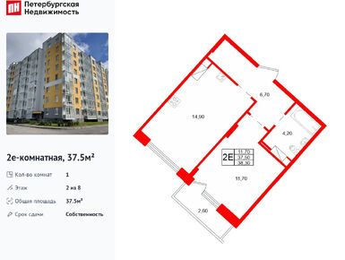 1-комнатная 37.50 кв.м, ЖК «Ёлки Вилладж», 3 855 000 руб.