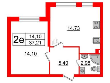 1-комнатная 37.21 кв.м, ЖК «Верево-Сити», 4 338 000 руб.