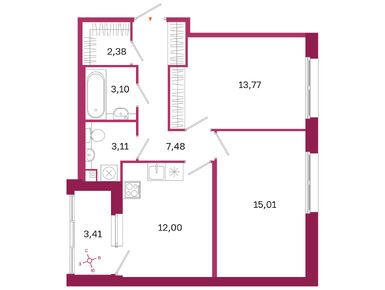 Планировки двухкомнатные в ЖК «Дом на Курской»