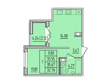 1-комнатная 33.55 кв.м, ЖК «Образцовый квартал 17», 7 434 680 руб.