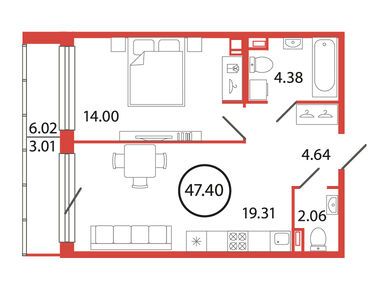 1-комнатная 47.40 кв.м, ЖК «Энфилд», 8 745 300 руб.