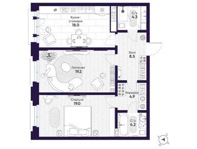 Планировки двухкомнатные в ЖК «Мариинка Делюкс»