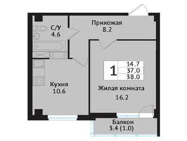1-комнатная 40.00 кв.м, ЖК «Южная Звезда», 6 342 000 руб.