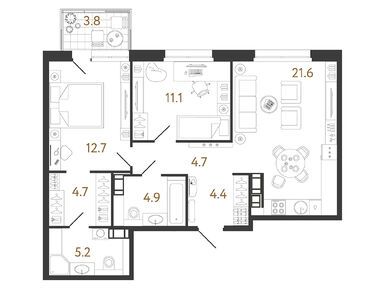 2-комнатная 69.30 кв.м, ЖК «Куинджи», 26 594 381 руб.