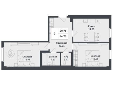 Планировки двухкомнатные в Клубный дом «Феникс»