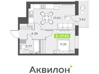 Планировки двухкомнатные в ЖК «Аквилон ALL in 3.0»