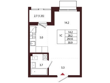 1-комнатная 29.55 кв.м, ЖК «Лисино», 10 160 000 руб.