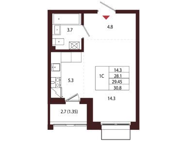 1-комнатная 29.45 кв.м, ЖК «Лисино», 10 130 000 руб.