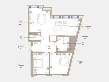 2-комнатная 119.26 кв.м, ЖК «Приоритет», 195 040 000 руб.