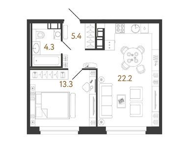 1-комнатная 45.20 кв.м, ЖК «Куинджи», 18 879 751 руб.