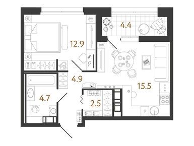 1-комнатная 40.50 кв.м, ЖК «Куинджи», 18 007 211 руб.
