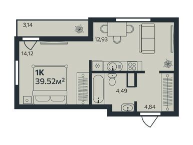 1-комнатная 39.75 кв.м, ЖК «Эдельвейс.Янино», 5 727 000 руб.