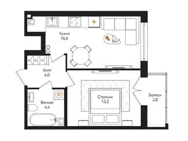 Планировки однокомнатные в ЖК «Кронунг Юг»
