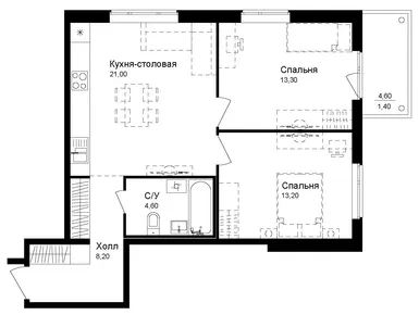 Планировки двухкомнатные в Эко-квартал «Новая Дубровка»