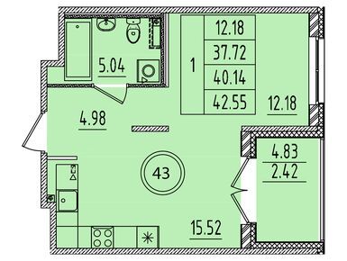 1-комнатная 37.72 кв.м, ЖК «Образцовый квартал 14», 7 732 600 руб.