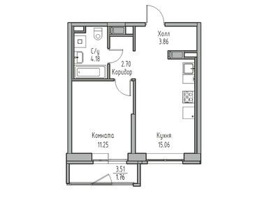 2-комнатная 38.81 кв.м, ЖК «Юнтолово», 8 479 372 руб.