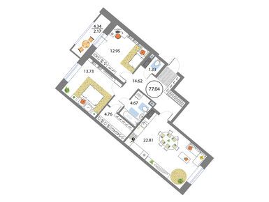 3-комнатная 77.04 кв.м, ЖК Modum (Модум), 23 377 758 руб.