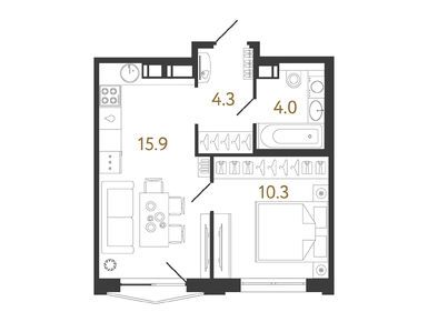1-комнатная 34.50 кв.м, ЖК «Струны», 12 700 000 руб.