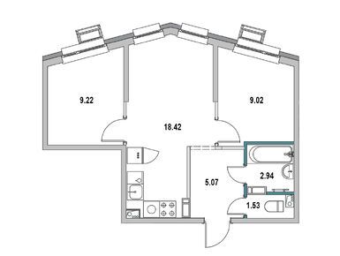 Планировки двухкомнатные в ЖК «Новый город» (Выборг)