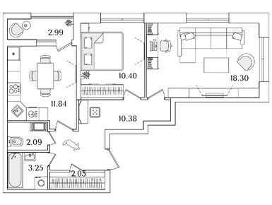 Планировки двухкомнатные в ЖК «БелАрт»