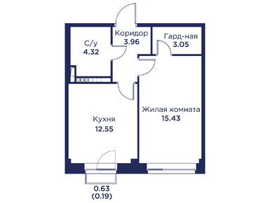 1-комнатная 39.50 кв.м, ЖК «Кронфорт. Центральный», 11 784 055 руб.