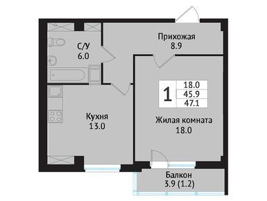1-комнатная 50.00 кв.м, ЖК «Южная Звезда», 7 190 000 руб.