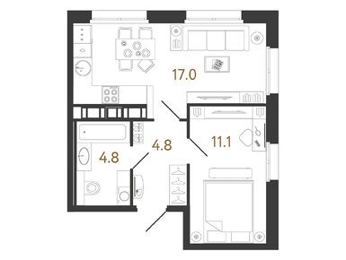 1-комнатная 37.70 кв.м, ЖК «Куинджи», 16 000 000 руб.