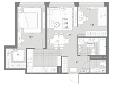 2-комнатная 62.36 кв.м, ЖК AVANT (Авант), 44 299 916 руб.