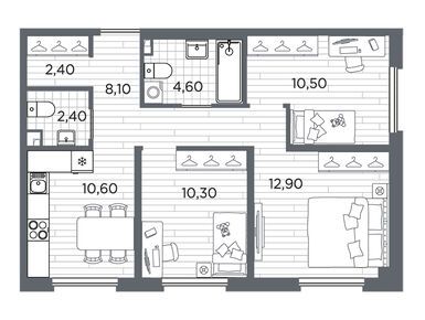Планировки трехкомнатные в ЖК «Plus Пулковский»