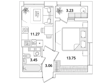 1-комнатная 32.90 кв.м, ЖК «БелАрт», 11 367 056 руб.