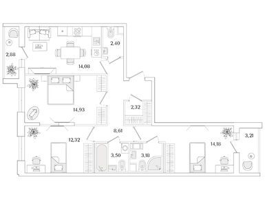 Планировки трехкомнатные в ЖК «Кинопарк»