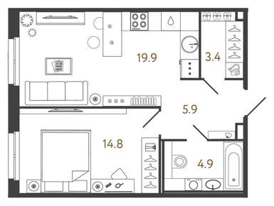 Планировки 1-к. апартаменты в Лаунж-комплекс «Репин»