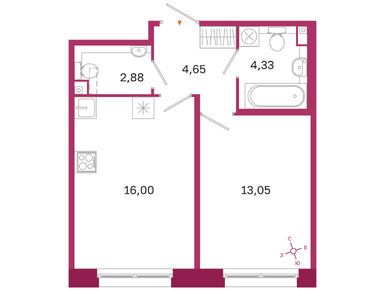 1-комнатная 40.91 кв.м, ЖК «Дом на Курской», 16 385 273 руб.