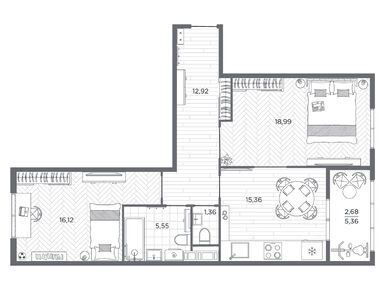 Планировки двухкомнатные в ЖК BAKUNINA 33 (Бакунина 33)