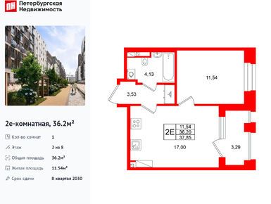 1-комнатная 36.20 кв.м, ЖК «Аристократ», 19 548 000 руб.