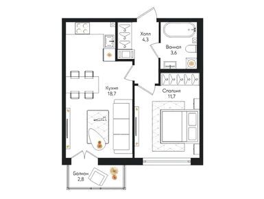 Планировки однокомнатные в ЖК «Кронунг Юг»