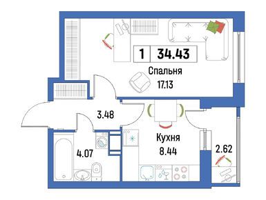 1-комнатная 33.10 кв.м, ЖК «Урбанист», 7 113 820 руб.