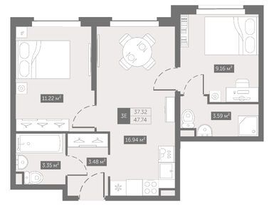 Планировки 2-к. апартаменты в «Zoom на Неве» (Зум на Неве)