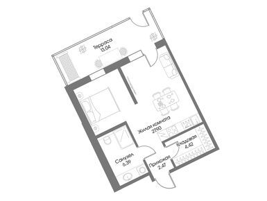 Планировки 1-к. апартаменты в «Резиденции Рощино» (Рощино Residence)