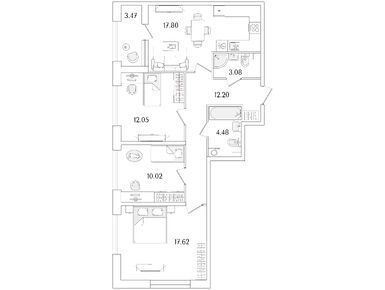 Планировки трехкомнатные в ЖК «Аурум»
