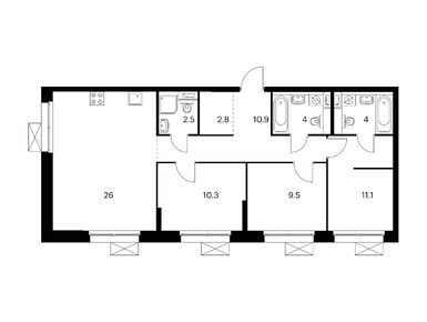 Планировки трехкомнатные в Аэронавт